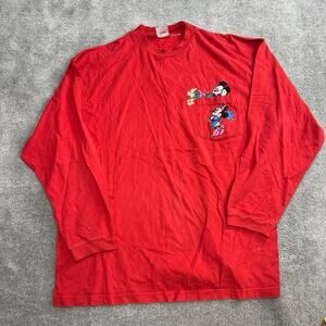 Vintage Mickey and Minnie Mouse Pocket Tee Long Sleeve Size XL 1990's Disney